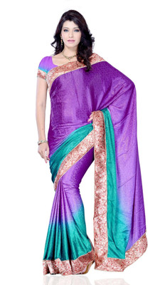 

JTInternational Self Design Fashion Jacquard Saree(Green), Sea green;violet