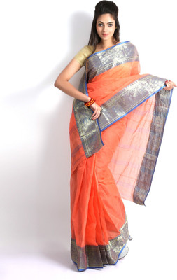

Purabi Woven Tant Handloom Cotton Saree(Pink)