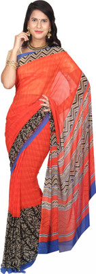 

EthnicQueen Floral Print, Solid Fashion Georgette Saree(Red, Blue), Blue;red