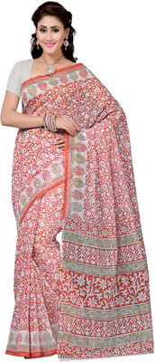 

Saree Swarg Printed Bollywood Cotton Saree(Multicolor), Red and white