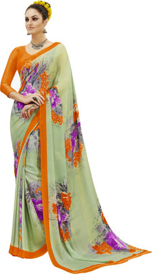

Jiya Self Design, Printed Fashion Georgette Saree(Green, Orange)