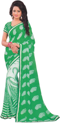 

JASHIYA Printed Fashion Crepe Saree(Green, White), Sea green - gin