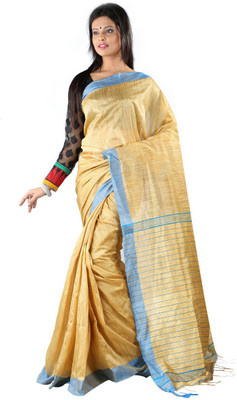 

Hawai Solid Fashion Silk Cotton Blend Saree(Gold, Blue), Blue;gold