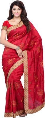 JTInternational Self Design Fashion Art Silk Saree(Red), Multi color