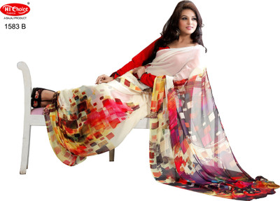

Hi-Choice Graphic Print Daily Wear Georgette Saree(Multicolor), Red