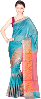 

Chandrakala Self Design Banarasi Cotton Saree(Multicolor), Off-white