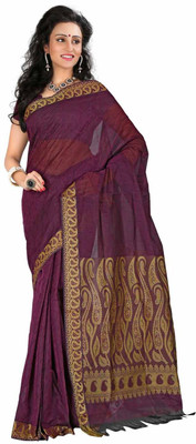 

Roopkala Silks Self Design Coimbatore Handloom Cotton Saree(Purple), Wine
