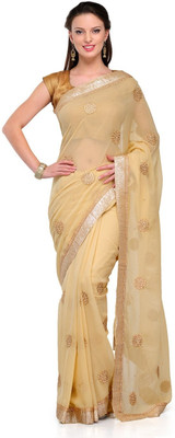 

Cenizas Solid, Self Design Fashion Chiffon Saree(Beige)
