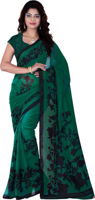 

Jiya Self Design, Printed Fashion Georgette Saree(Dark Green, Black), Black;dark green