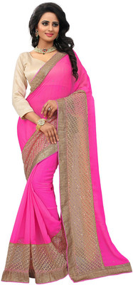 

Manthan Solid Daily Wear Chiffon, Georgette Saree(Pink)