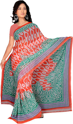 

Vardan Prints Printed Bollywood Chiffon Saree(Orange, Green), Green;orange