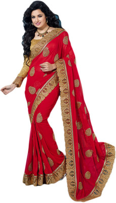 

M.S.Retail Embroidered Fashion Handloom Chiffon Saree(Red)