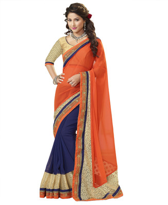 

Khoobee Self Design, Embroidered Fashion Georgette, Jacquard, Net Saree(Orange, Blue), Blue;orange
