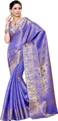 Mimosa Woven Kanjivaram Art Silk Saree(Dark Blue), Voilet
