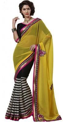 

Desi Butik Self Design Fashion Chiffon Saree(Multicolor), Black;yellow