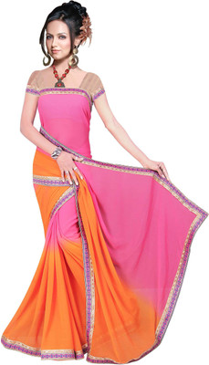

Dancing Girl Solid Bollywood Georgette Saree(Pink)
