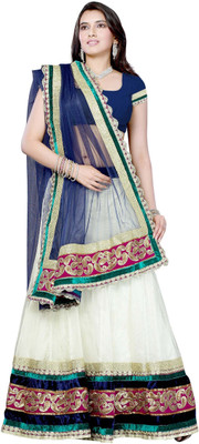 

JTInternational Geometric Print Fashion Net Saree(White, Blue), Blue;white