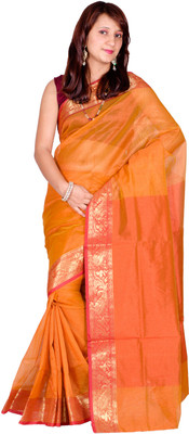 

Chandrakala Self Design Banarasi Cotton Saree(Gold)