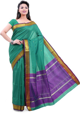 

Ishin Solid, Striped Fashion Jacquard Saree(Green)