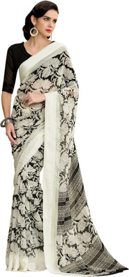 

Manthan Printed Daily Wear Georgette Saree(Black, White)