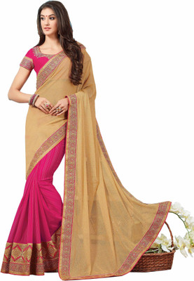 

Aarti Apparels Embroidered Bollywood Chiffon Saree(Beige, Pink