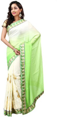 

Hawai Embroidered Fashion Georgette Saree(Green), White-gren