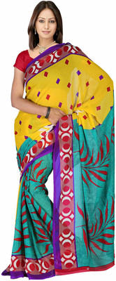 

Jaipur Kurti Printed Daily Wear Georgette Saree(Multicolor), Blue;pink