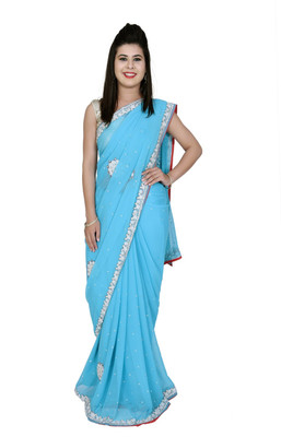 

Ellegent Solid Fashion Georgette Saree(Light Blue)