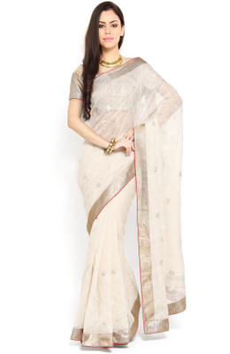 

Soch Self Design Fashion Cotton Saree(White), Off white