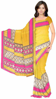 

Dancing Girl Printed Bollywood Art Silk Saree(Yellow)