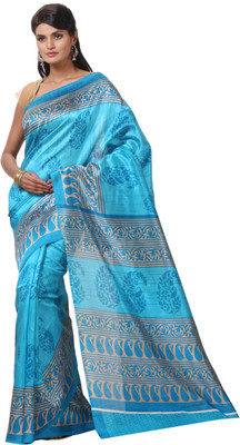 

JTInternational Printed Bhagalpuri Silk Saree(Blue)