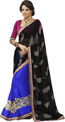 

Desi Butik Self Design Fashion Chiffon Saree(Multicolor), Black;blue