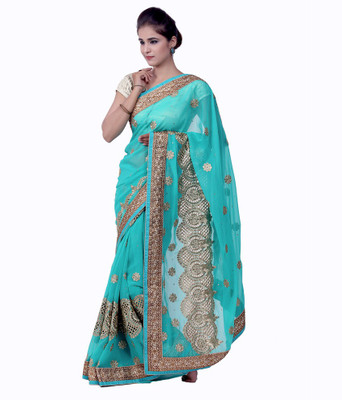 Ellegent Embroidered Fashion Georgette Saree(Light Blue)