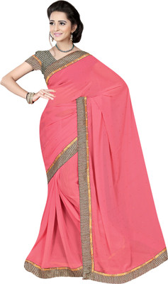 

Khoobee Self Design, Embellished Fashion Georgette Saree(Pink)