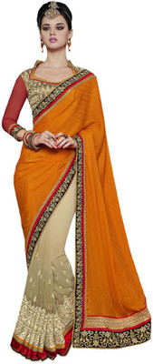 

Desi Butik Embellished Fashion Jacquard, Georgette Saree(Orange, Beige), Beige;orange