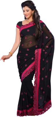 

JTInternational Self Design Fashion Georgette Saree(Black)