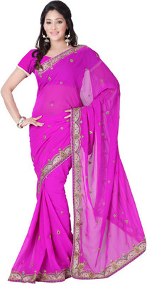 

Desi Butik Embroidered Fashion Art Silk Saree(Magenta), Light pink
