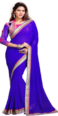

Sourbh Sarees Self Design, Solid, Embroidered Fashion Synthetic Georgette Saree(Blue