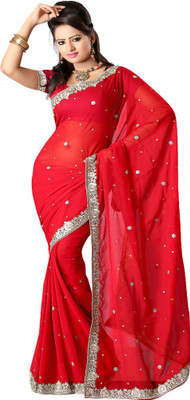 

Sanju Sarees Embroidered Fashion Georgette Saree(Red)