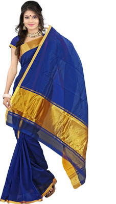 

Mimosa Woven Kanjivaram Handloom Cotton Saree(Dark Blue), Nevy blue
