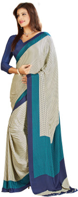 

Khushali Printed Fashion Crepe Saree(Beige, Blue), Blue;cream