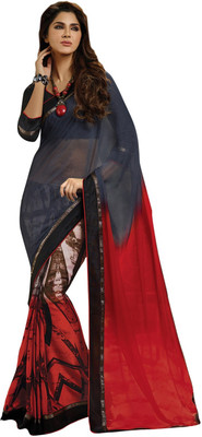 

Lovelylook Printed Fashion Chiffon Saree(Multicolor), Red & grey