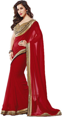 

Shoppershopee Embroidered Fashion Georgette Saree(Red)