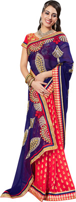 

Jiya Self Design, Embellished, Embroidered Fashion Georgette, Viscose Saree(Red, Blue), Blue;red