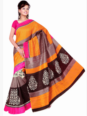 

Manthan Printed Daily Wear Silk Saree(Yellow, Brown), Dark yellow & brown