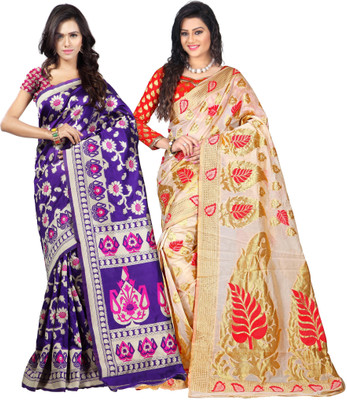 

Weavedeal Embellished Kanjivaram Silk Cotton Blend Saree(Pack of 2, Blue, Beige), Beige;blue