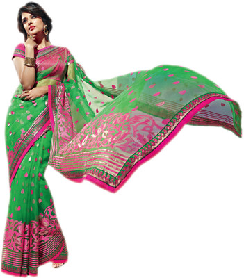 

Vishal Printed Bollywood Net Saree(Light Green, Pink)