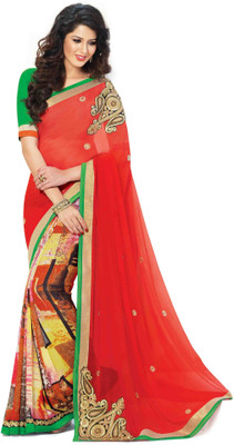 

Indianbeauty Self Design, Printed, Embroidered Bollywood Chiffon, Georgette Saree(Multicolor)