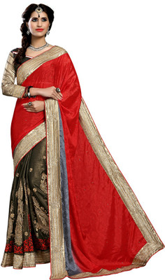 

Aasvaa Embroidered Fashion Jacquard Saree(Red)