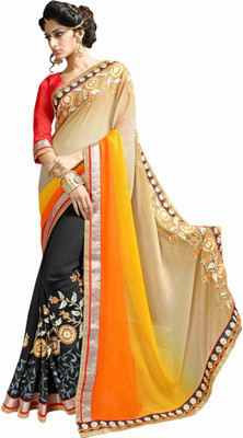 

Khoobee Self Design, Embroidered Fashion Georgette, Silk, Jacquard Saree(Multicolor, Black, Red), Black;multicolor;red